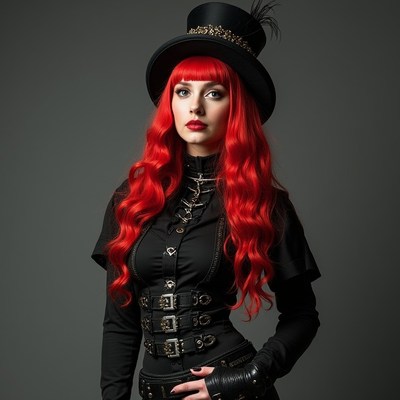 Woman in red hair top hat