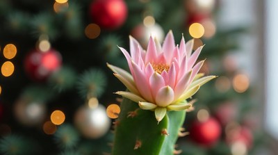 Pink Christmas Cactus Flower with Tree