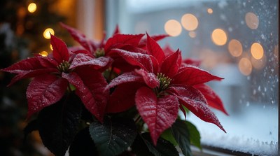 Snowy Poinsettia by Window