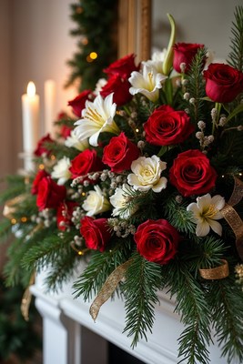 Red Roses and White Lilies Bouquet