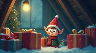 Cute Christmas Elf with Presents