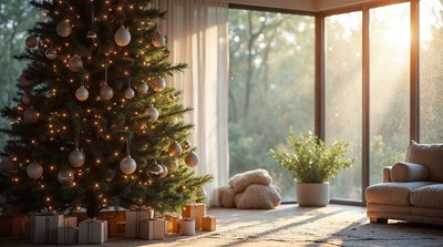 Festive Christmas Tree by Window