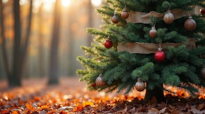 Christmas tree in autumn forest