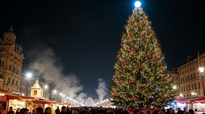 Christmas Tree in Nighttime Christmas Market
