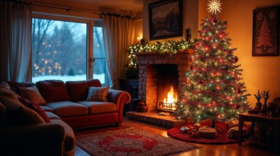 Cozy Christmas Living Room with Fireplace