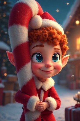 Cute elf girl holding candy cane