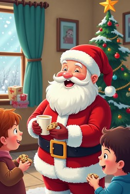 Santa Claus with boys eating cookies
