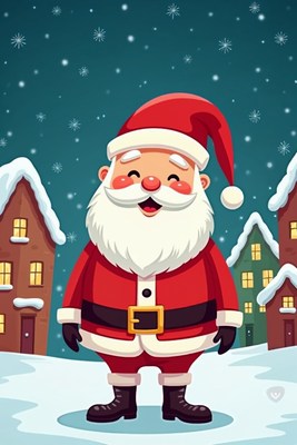 Smiling Santa Claus in Snowy Village