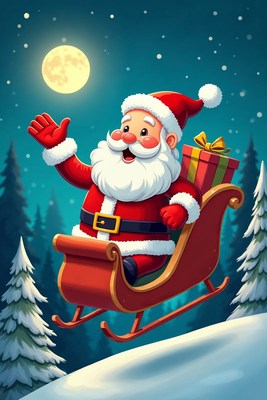 Santa Claus sledding with gifts