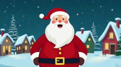 Smiling Santa Claus in Snowy Village