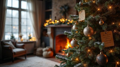 Cozy Christmas Tree by Fireplace