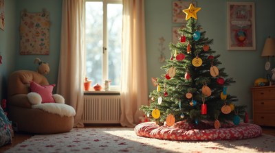 Colorful Christmas tree in children's room