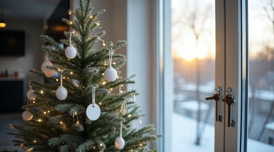 White Christmas Tree by Sunset Window