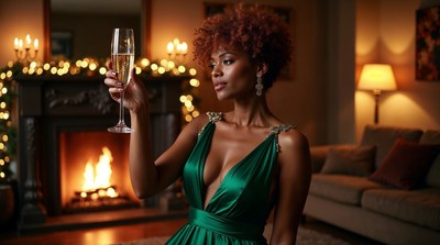 African-American woman toasting champagne