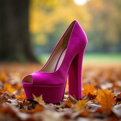 Pink High Heel on Autumn Leaves
