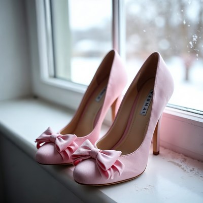 Pink Bow High Heels on Windowsill