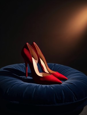 Red High Heels on Blue Velvet