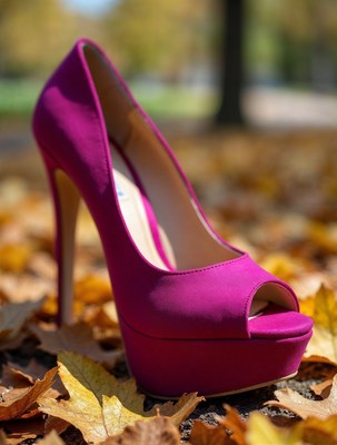 Pink High Heel on Autumn Leaves