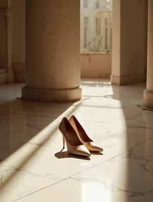 High heel shoes on marble floor