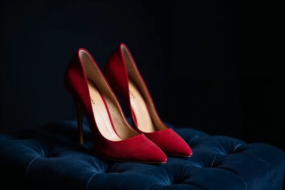 Red High Heels on Blue Velvet