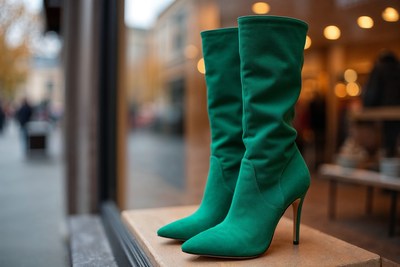 Green Stiletto Boots in Store Window