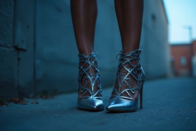 African-American woman wearing silver lace-up heels