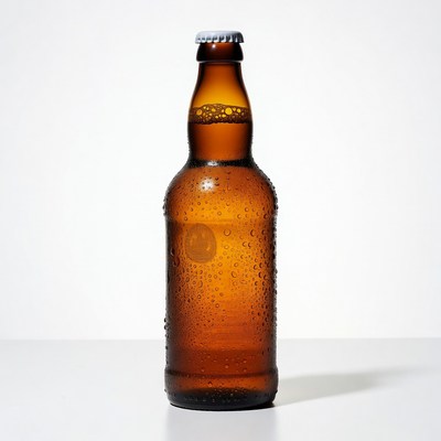 Condensation-covered beer bottle
