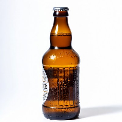 Condensation-covered beer bottle