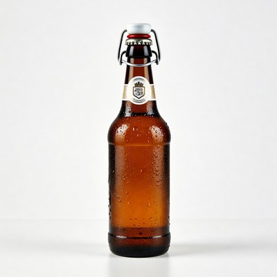 Condensation-covered beer bottle