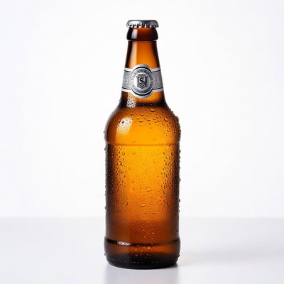 Condensation-covered beer bottle