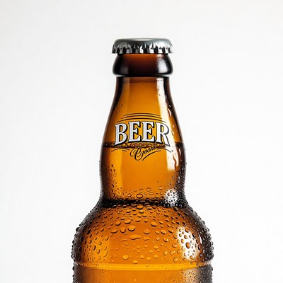 Condensation-covered beer bottle
