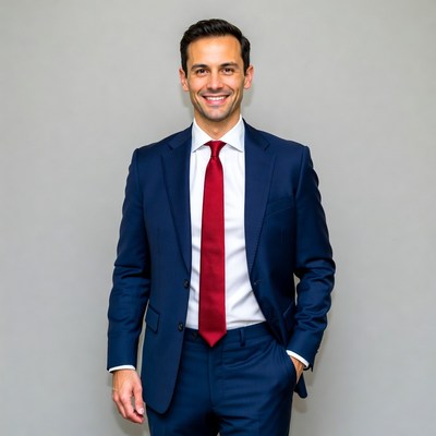 Smiling man in navy suit
