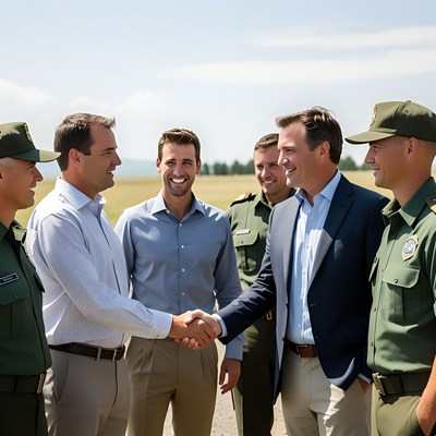 Men shaking hands with park rangers