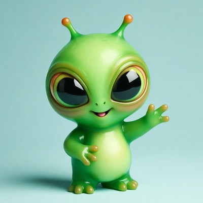 Cute green alien waving