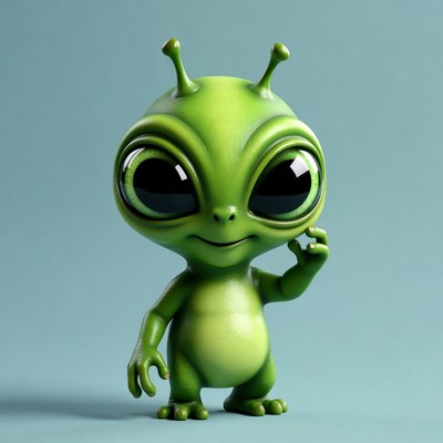 Cute green alien waving