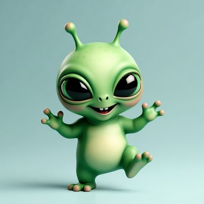 Cute green alien dancing