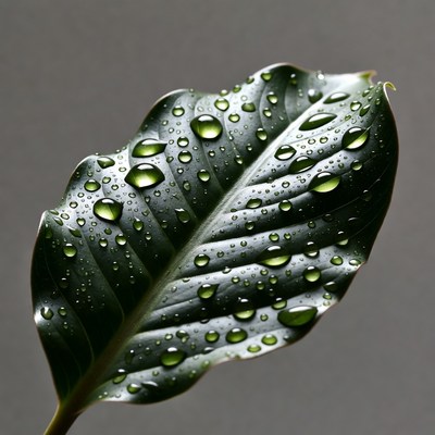Green leaf with water droplets