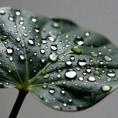 Green Leaf with Water Droplets