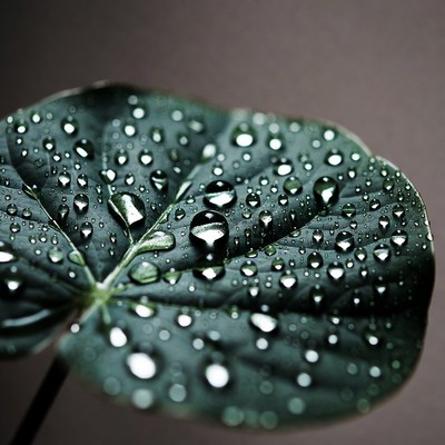 Green Leaf with Water Droplets
