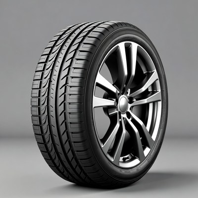 Black car tire on alloy wheel