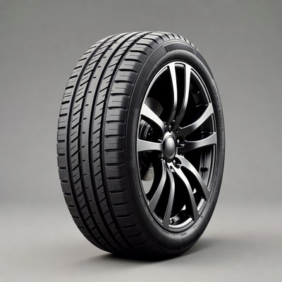 Black car tire on alloy wheel