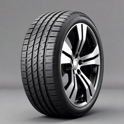 Black car tire on alloy wheel