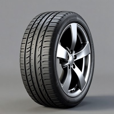 Black car tire on alloy wheel