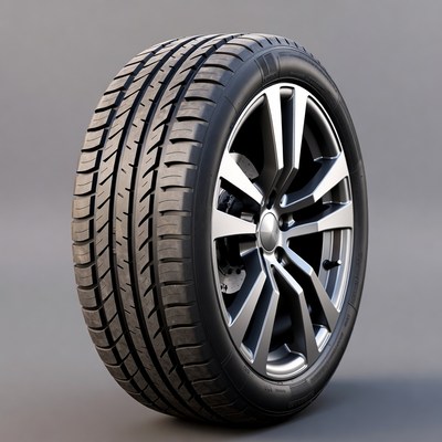 Black car tire on alloy wheel