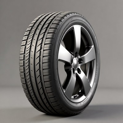 Black car tire on alloy wheel