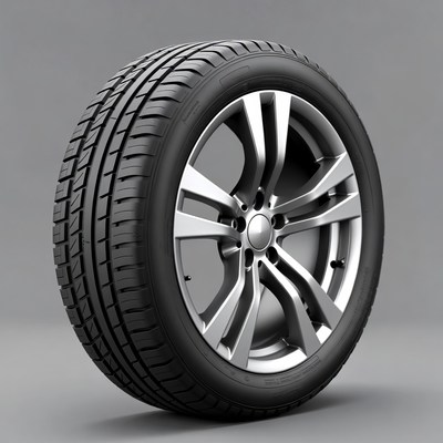 Silver alloy wheel with black tire