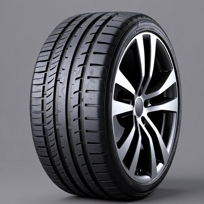 Black performance tire on alloy wheel