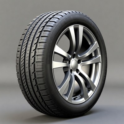 Black car tire on alloy wheel