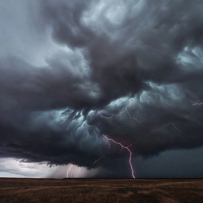 Dramatic Lightning Storm Over Prairie