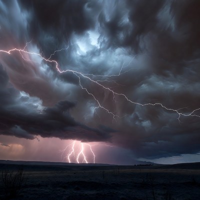 Lightning Storm Over Desert Landscape